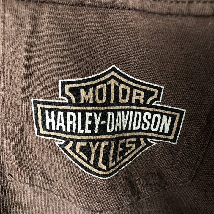 Harley-Davidson Eagle Pattern Motorcycle Bike T-shirt Made in USA Men's XL cotton brown type Vintage Second Hand