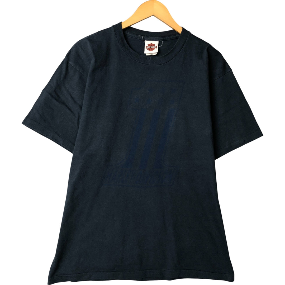 Harley-Davidson Motorcycle Bike T-shirt Made in USA Men's L size cotton navy blue type Vintage Second Hand