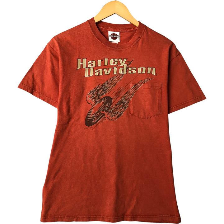 Harley-Davidson Motorcycle Bike T-shirt Made in USA Men's M size cotton orange type Vintage Second Hand