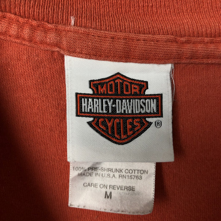 Harley-Davidson Motorcycle Bike T-shirt Made in USA Men's M size cotton orange type Vintage Second Hand