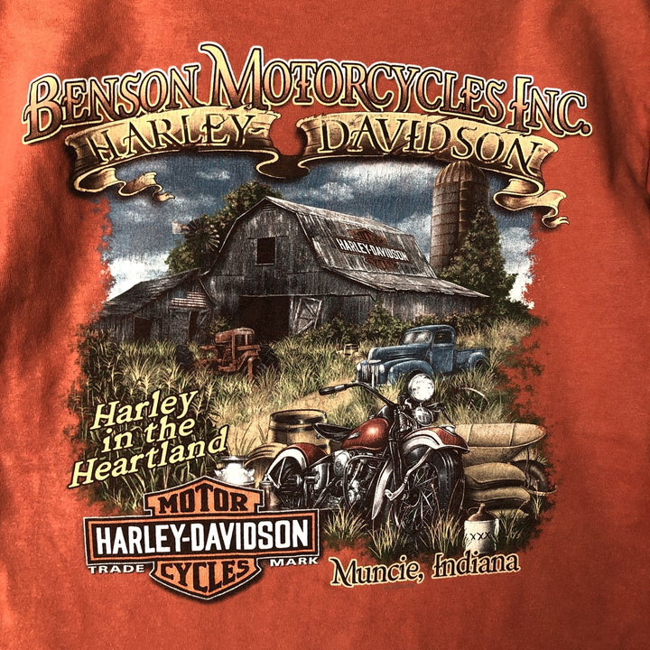 Harley-Davidson Motorcycle Bike T-shirt Made in USA Men's M size cotton orange type Vintage Second Hand
