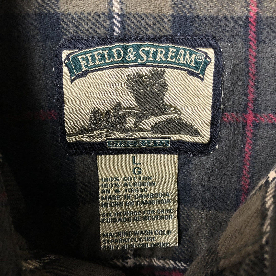 FIELD AND STREAM Long Sleeve Flannel Check Shirt, Men's Size L cotton Khaki type Vintage Second Hand