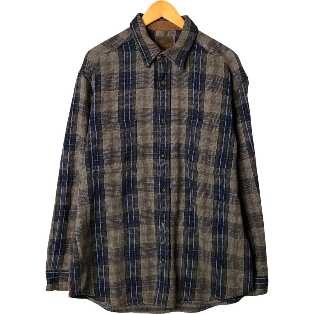 90s-00'S Vintage St. John's Bay Long Sleeve Flannel Check Shirt, Men's Size XL unclear Khaki type brown Vintage Second Hand