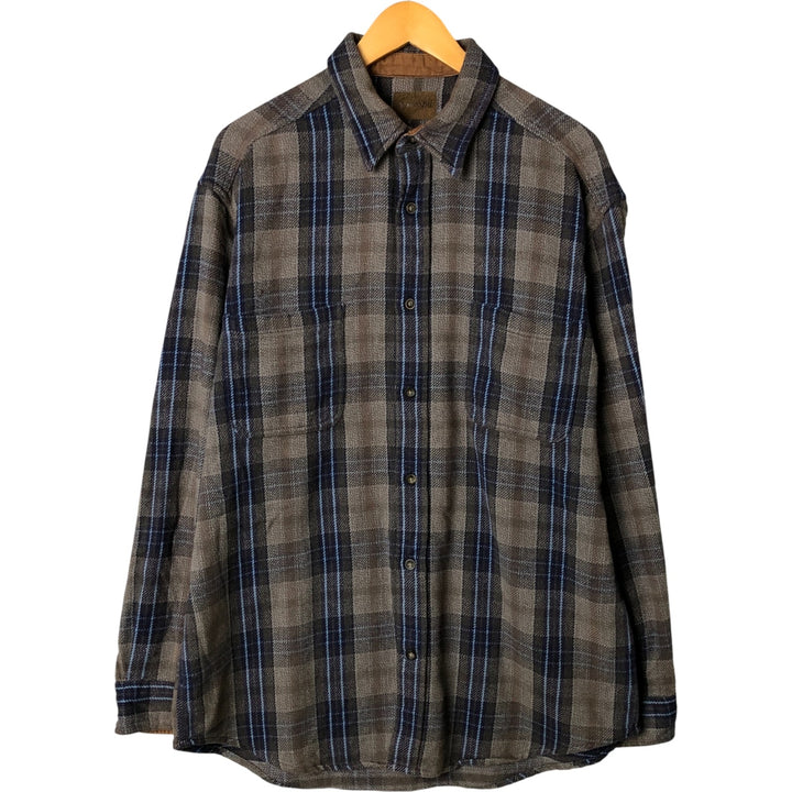 90s-00'S Vintage St. John's Bay Long Sleeve Flannel Check Shirt, Men's Size XL unclear Khaki type brown Vintage Second Hand