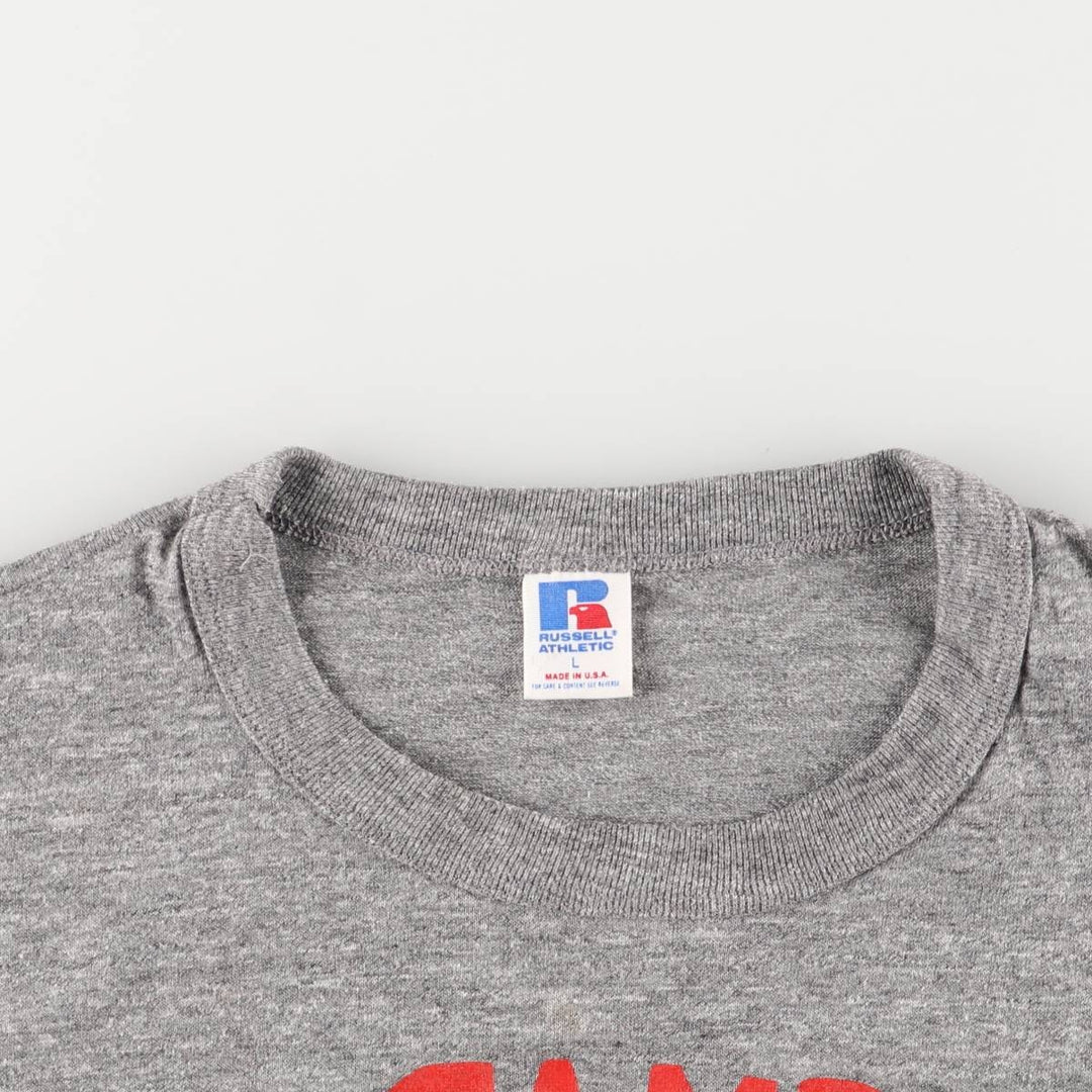 90'S Russell College T-shirt, Made in USA, Men's L size, Vintage polyester gray type Vintage Second Hand