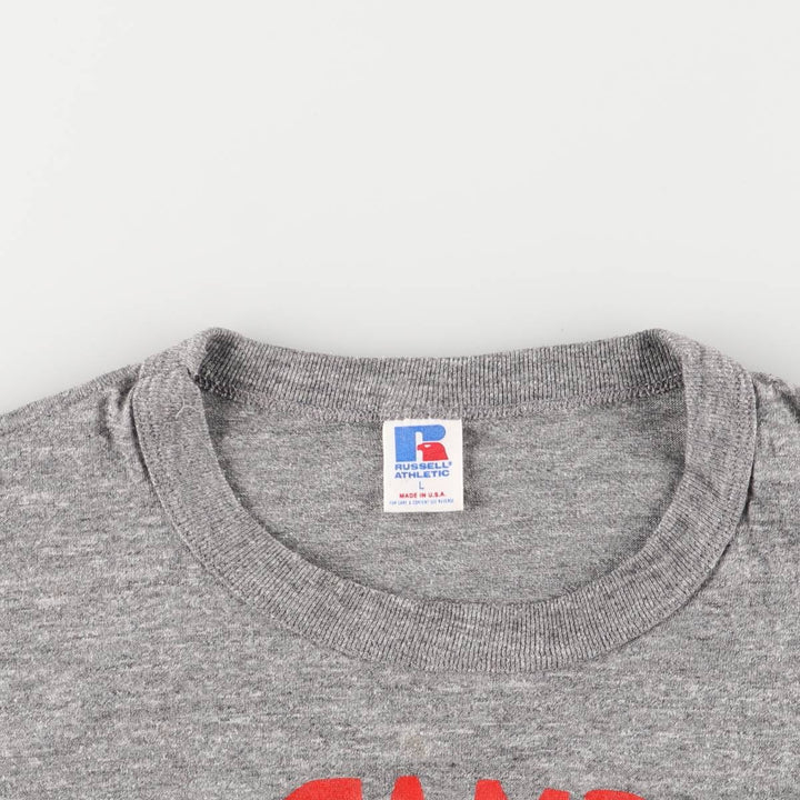 90'S Russell College T-shirt, Made in USA, Men's L size, Vintage polyester gray type Vintage Second Hand