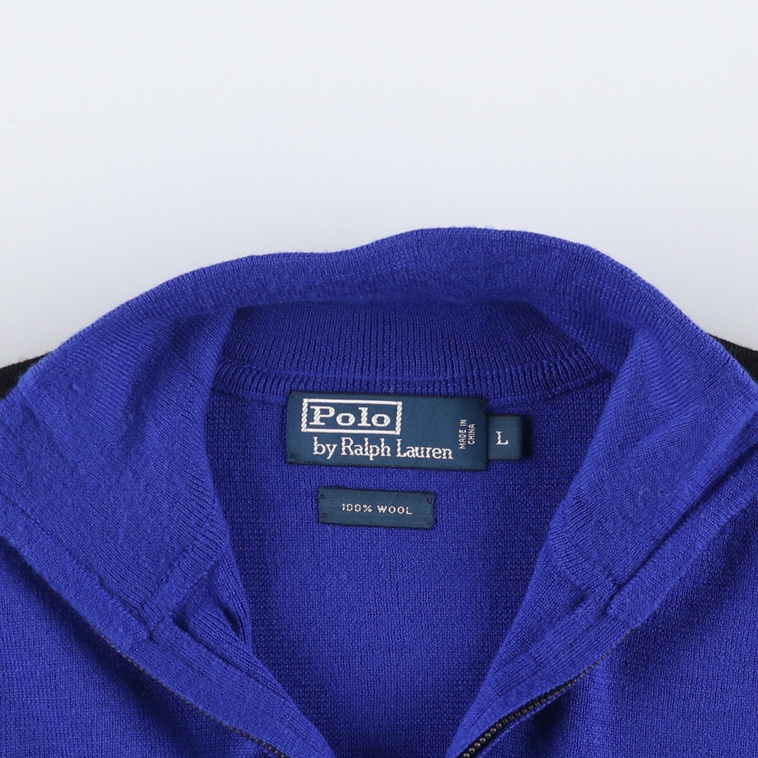 Ralph Lauren POLO by Ralph Lauren high-neck half-zip sweatshirt, men's size L wool blue type Vintage Second Hand