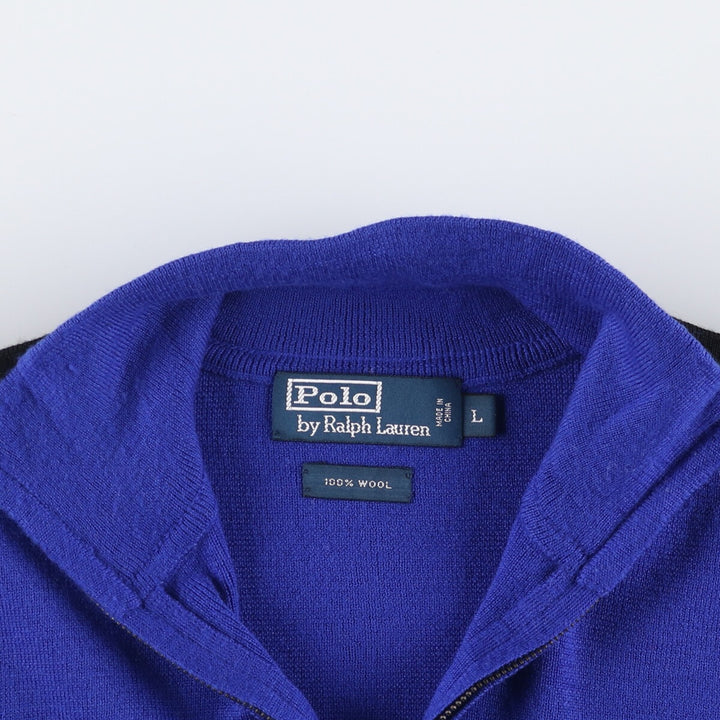 Ralph Lauren POLO by Ralph Lauren high-neck half-zip sweatshirt, men's size L wool blue type Vintage Second Hand