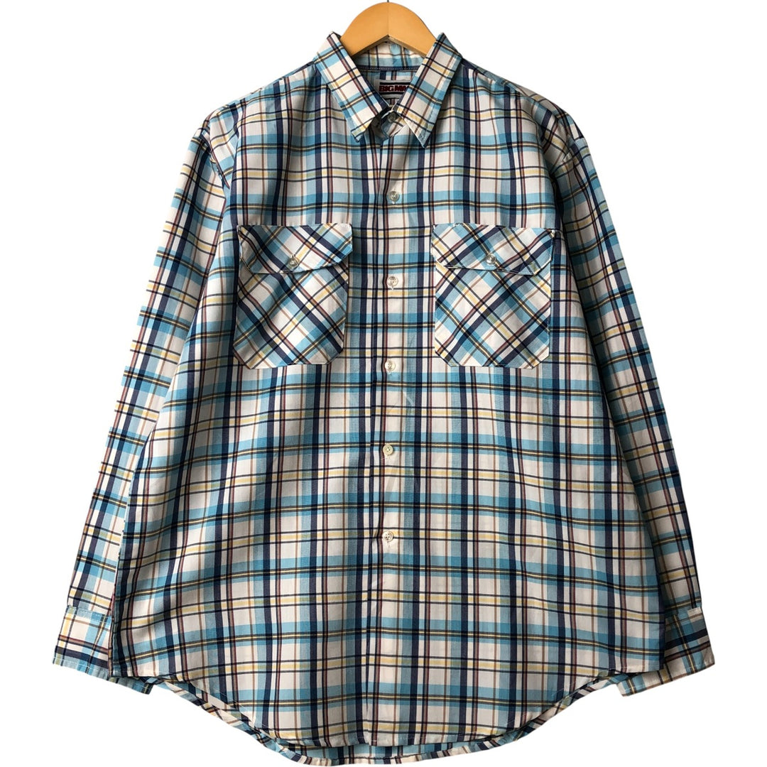 Vintage 1980'S Big Mac Check Pattern Long Sleeve Work Shirt, Men's Size XL unclear Blue type light blue Vintage Second Hand