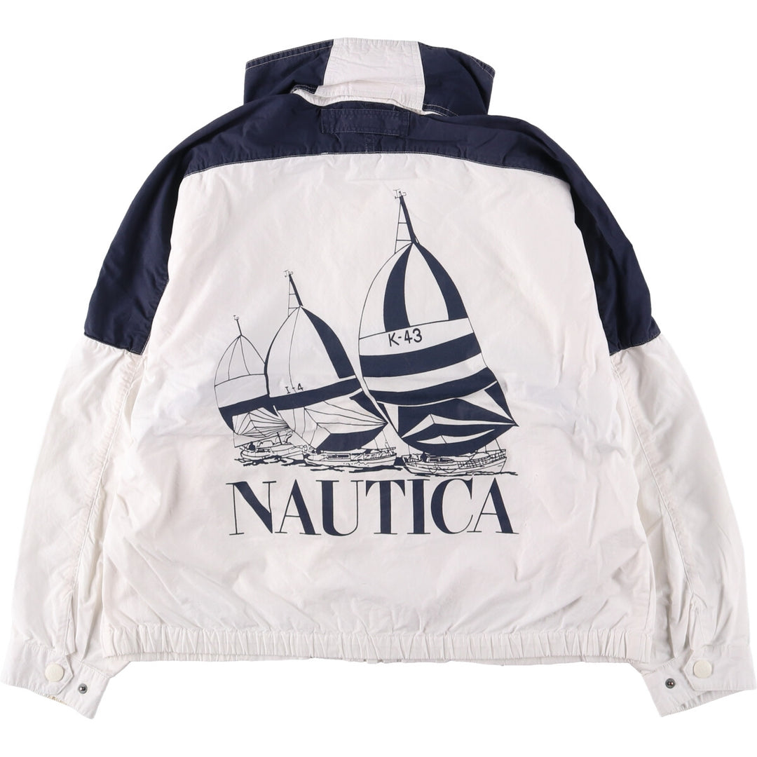 Vintage 90'S Nautica cotton jacket with back print, size M, men's cotton white type Vintage Second Hand