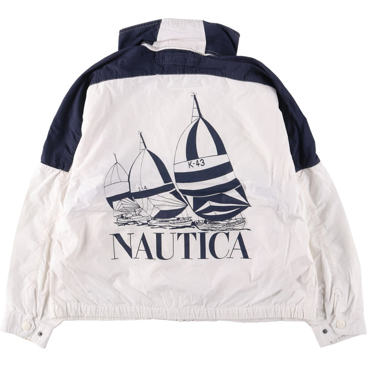 Vintage 90'S Nautica cotton jacket with back print, size M, men's cotton white type Vintage Second Hand