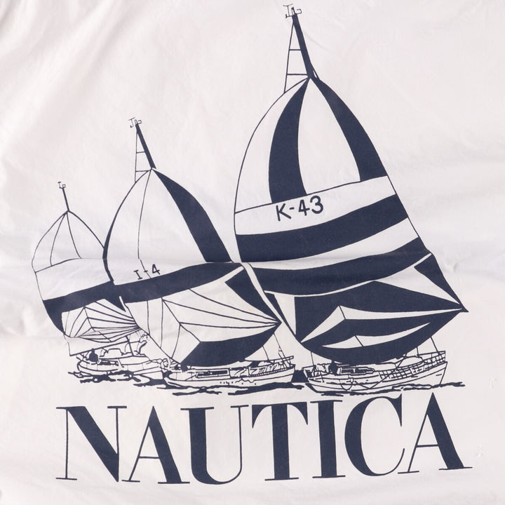 Vintage 90'S Nautica cotton jacket with back print, size M, men's cotton white type Vintage Second Hand