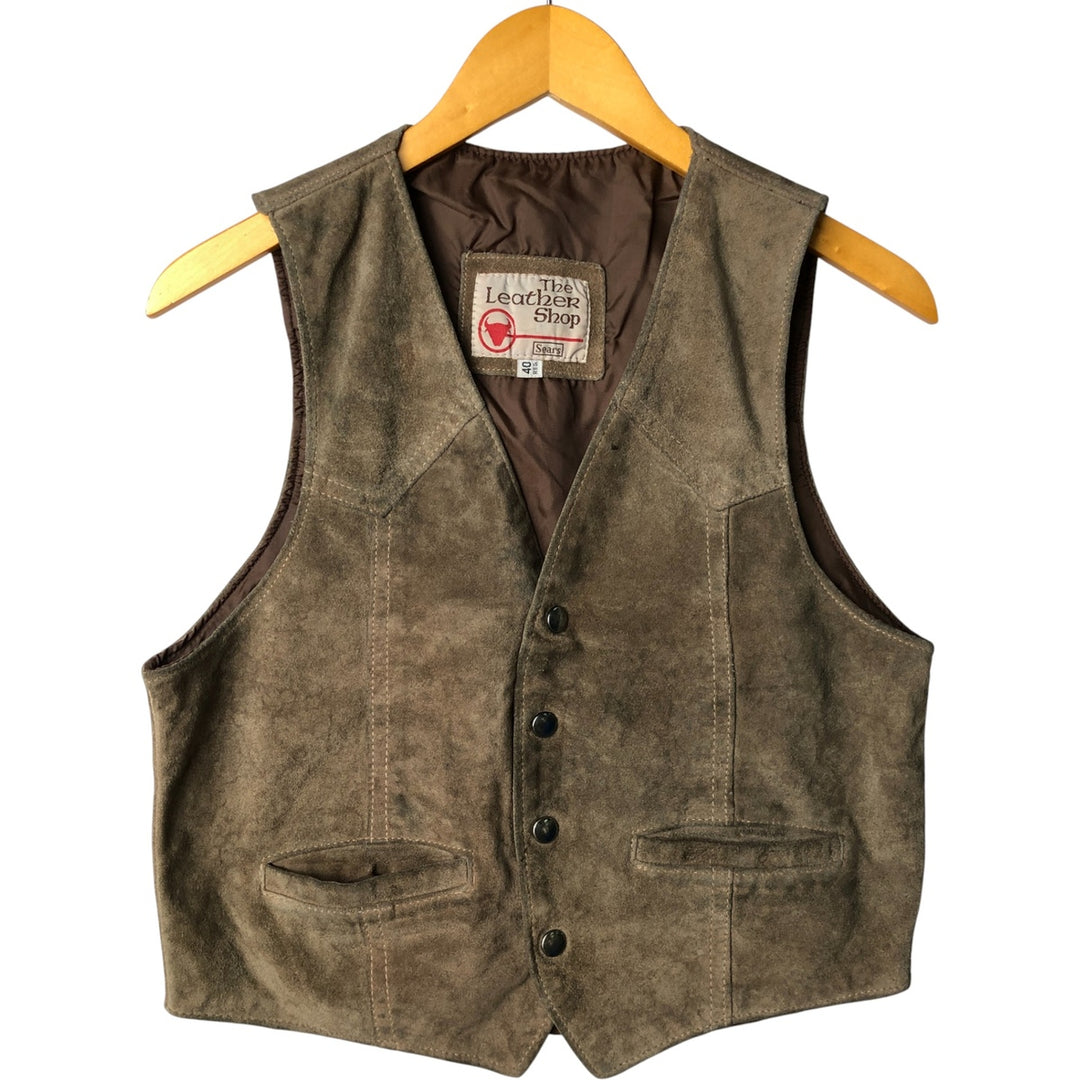 Vintage 1970'S Sears THE LEARHER SHOP suede leather vest, size M, men's Genuine Leather Cowhide Suede beige type brown Vintage Second Hand