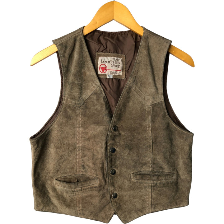 Vintage 1970'S Sears THE LEARHER SHOP suede leather vest, size M, men's Genuine Leather Cowhide Suede beige type brown Vintage Second Hand