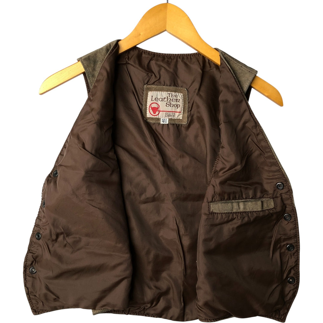 Vintage 1970'S Sears THE LEARHER SHOP suede leather vest, size M, men's Genuine Leather Cowhide Suede beige type brown Vintage Second Hand