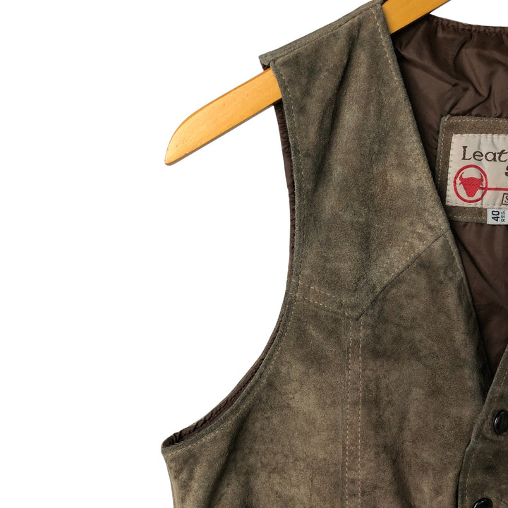 Vintage 1970'S Sears THE LEARHER SHOP suede leather vest, size M, men's Genuine Leather Cowhide Suede beige type brown Vintage Second Hand