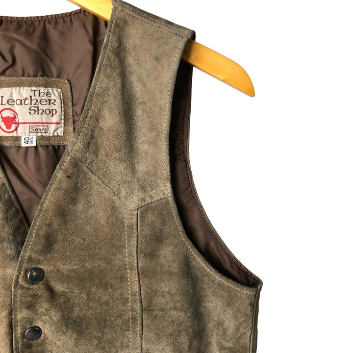 Vintage 1970'S Sears THE LEARHER SHOP suede leather vest, size M, men's Genuine Leather Cowhide Suede beige type brown Vintage Second Hand