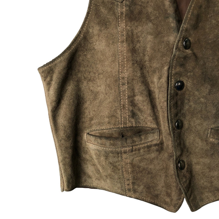 Vintage 1970'S Sears THE LEARHER SHOP suede leather vest, size M, men's Genuine Leather Cowhide Suede beige type brown Vintage Second Hand