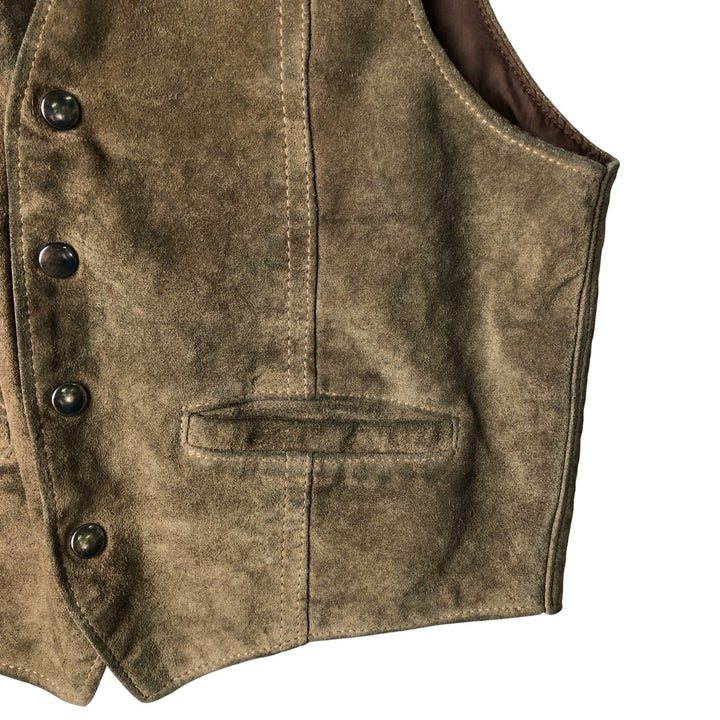 Vintage 1970'S Sears THE LEARHER SHOP suede leather vest, size M, men's Genuine Leather Cowhide Suede beige type brown Vintage Second Hand
