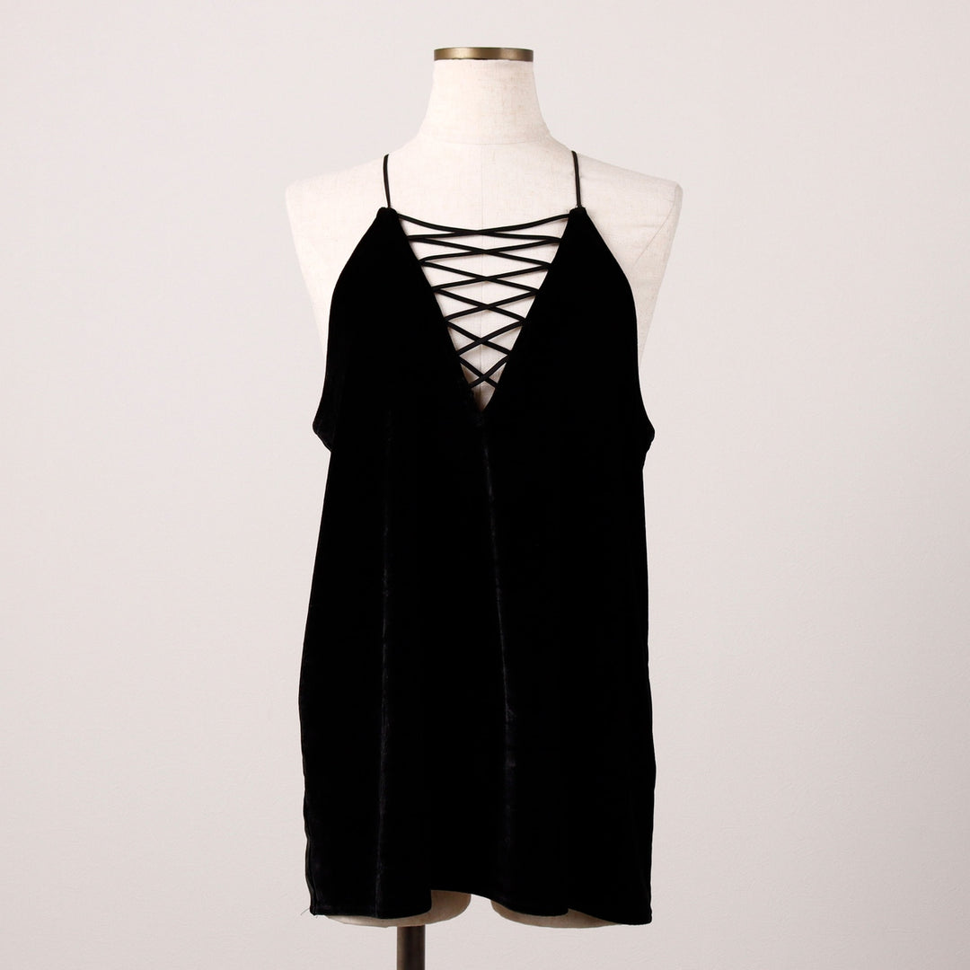 EXPRESS Velour Camisole, Women's Size M polyester black type Vintage Second Hand