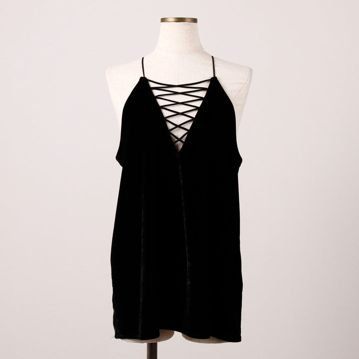 EXPRESS Velour Camisole, Women's Size M polyester black type Vintage Second Hand