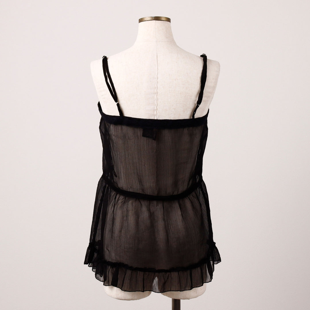 Passport Ruffle Open-Front See-Through Lingerie Camisole, Women's Size S polyester black type Vintage Second Hand