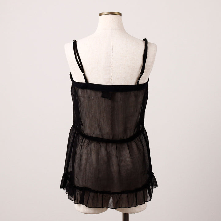 Passport Ruffle Open-Front See-Through Lingerie Camisole, Women's Size S polyester black type Vintage Second Hand