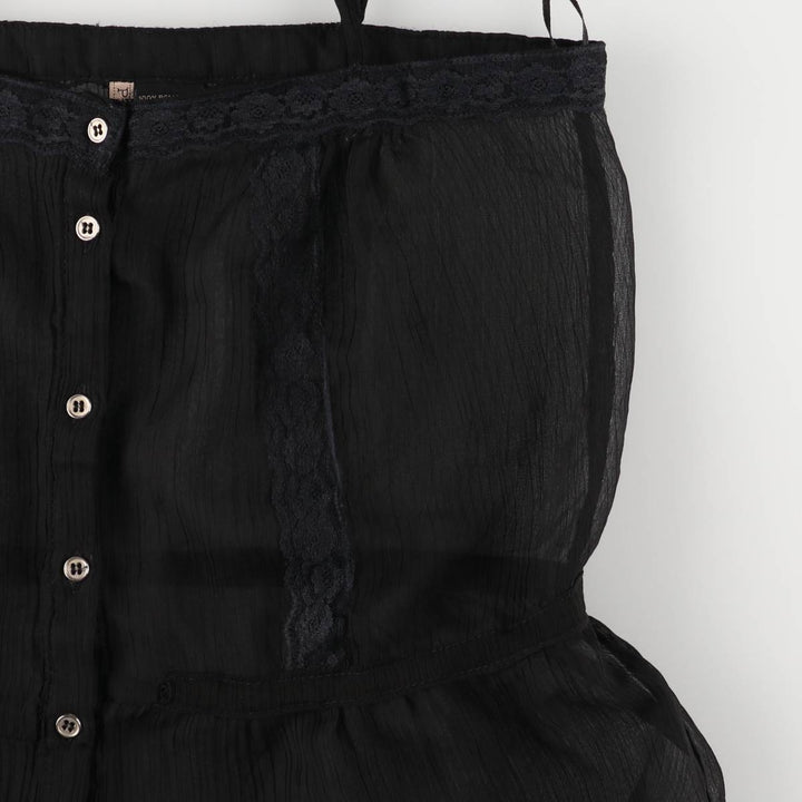 Passport Ruffle Open-Front See-Through Lingerie Camisole, Women's Size S polyester black type Vintage Second Hand