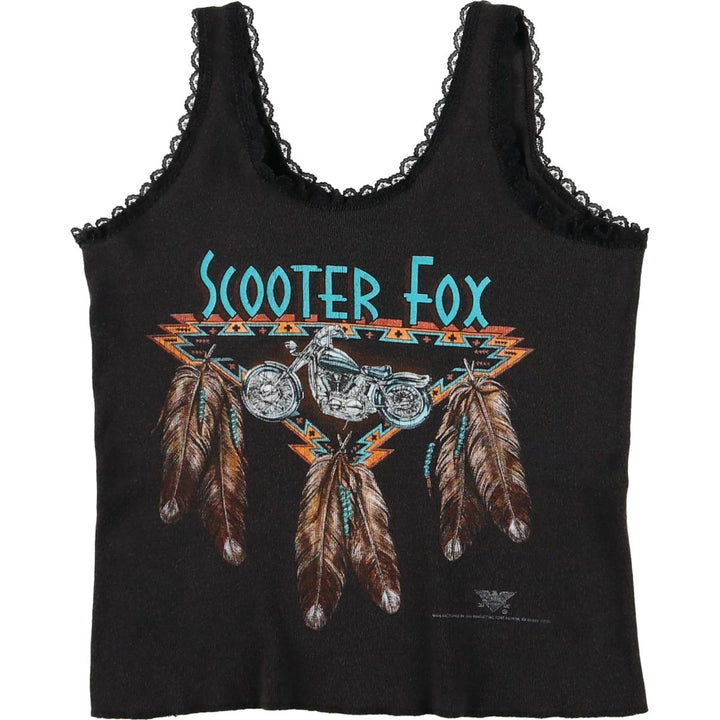 Vintage 90'S CMJ SCOOTER FOX Eagle Pattern Stars and Stripes Tank Top, Made in USA, Women's Size Medium polyester black type Vintage Second Hand
