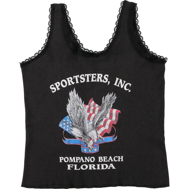 Vintage 90'S CMJ SCOOTER FOX Eagle Pattern Stars and Stripes Tank Top, Made in USA, Women's Size Medium polyester black type Vintage Second Hand