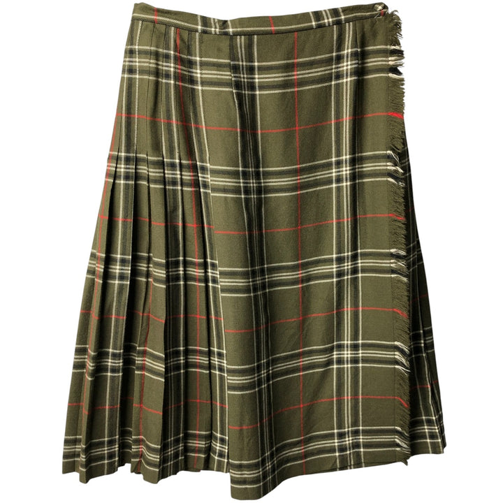 Vintage 1980'S HIGHLAND QUEEN check pattern wool midi wrap skirt, made in Canada, women's size XL wool Khaki type Vintage Second Hand