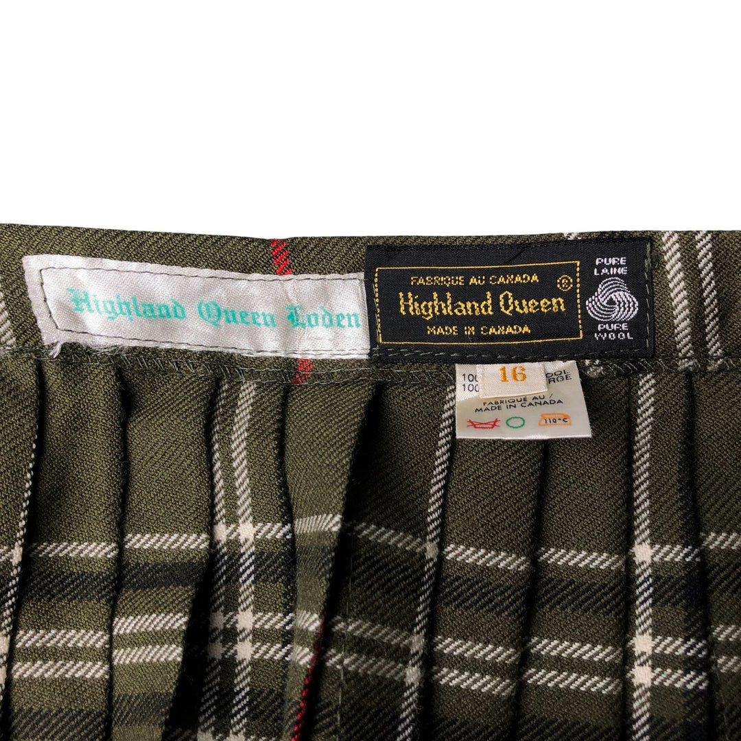 Vintage 1980'S HIGHLAND QUEEN check pattern wool midi wrap skirt, made in Canada, women's size XL wool Khaki type Vintage Second Hand