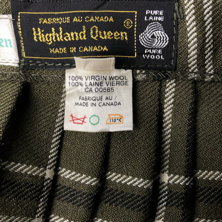 Vintage 1980'S HIGHLAND QUEEN check pattern wool midi wrap skirt, made in Canada, women's size XL wool Khaki type Vintage Second Hand