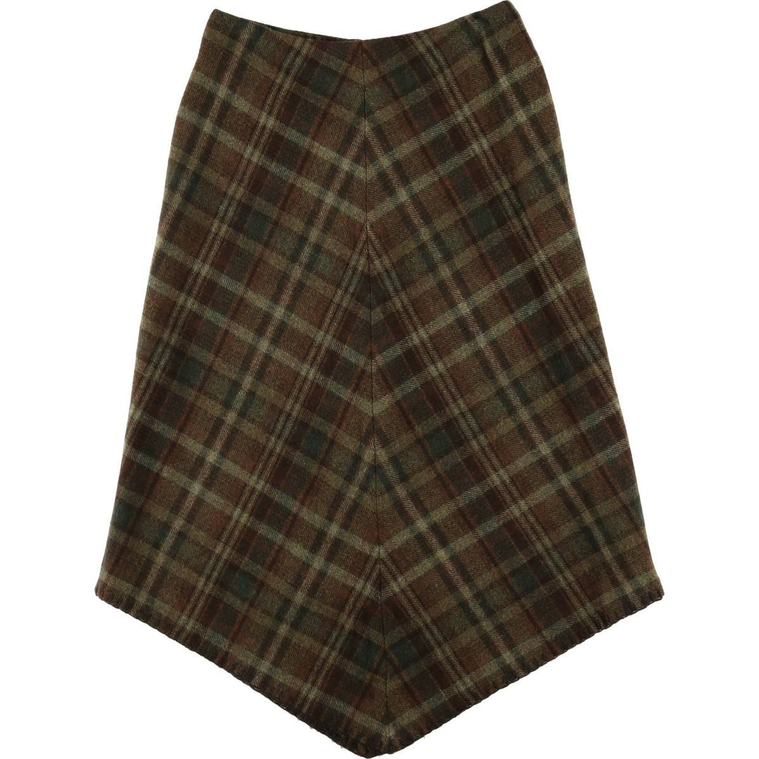 Ralph Lauren LAUREN PETITE Check Pattern Irregular Hem Wool Long A-Line Skirt, Women's Size L wool brown type Vintage Second Hand