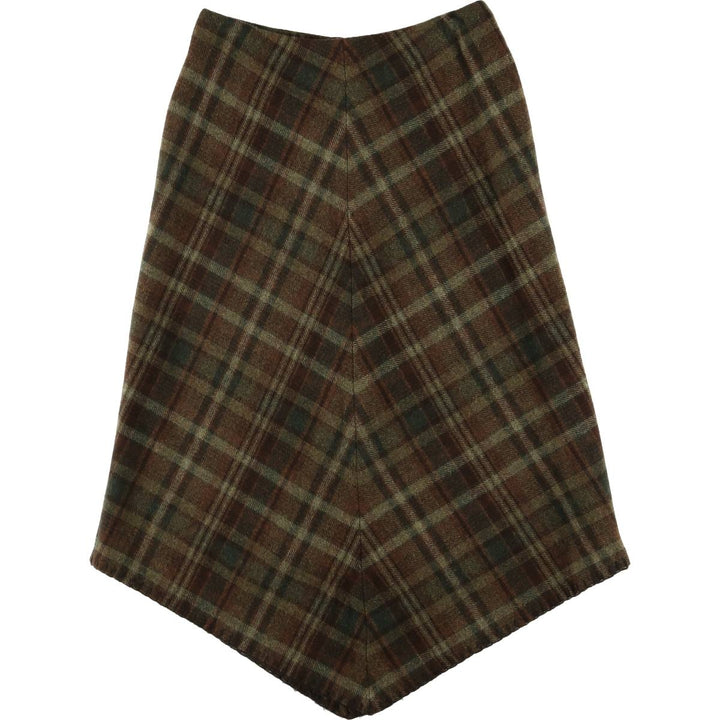 Ralph Lauren LAUREN PETITE Check Pattern Irregular Hem Wool Long A-Line Skirt, Women's Size L wool brown type Vintage Second Hand