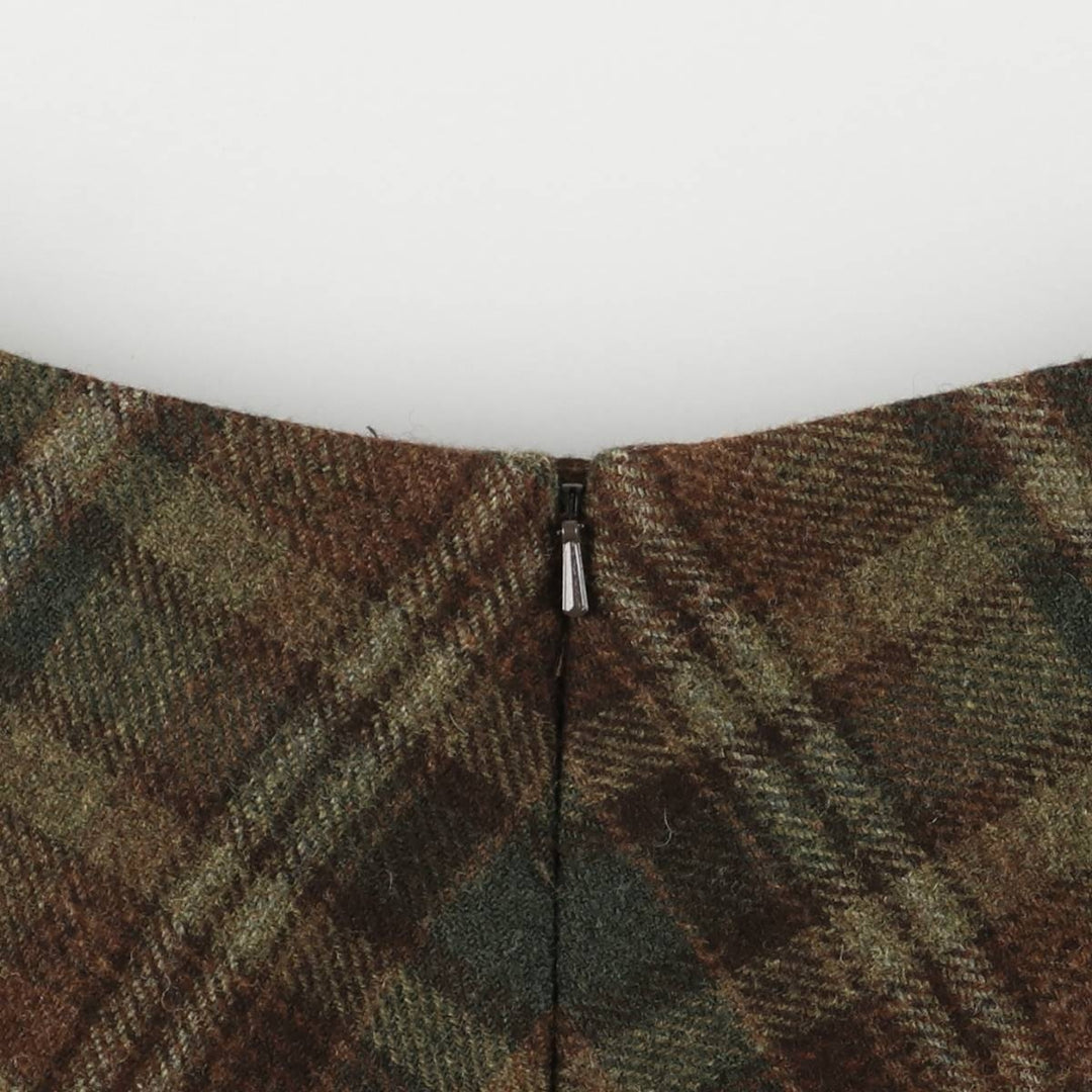 Ralph Lauren LAUREN PETITE Check Pattern Irregular Hem Wool Long A-Line Skirt, Women's Size L wool brown type Vintage Second Hand