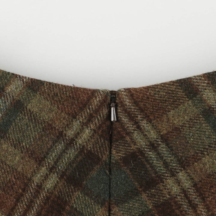Ralph Lauren LAUREN PETITE Check Pattern Irregular Hem Wool Long A-Line Skirt, Women's Size L wool brown type Vintage Second Hand