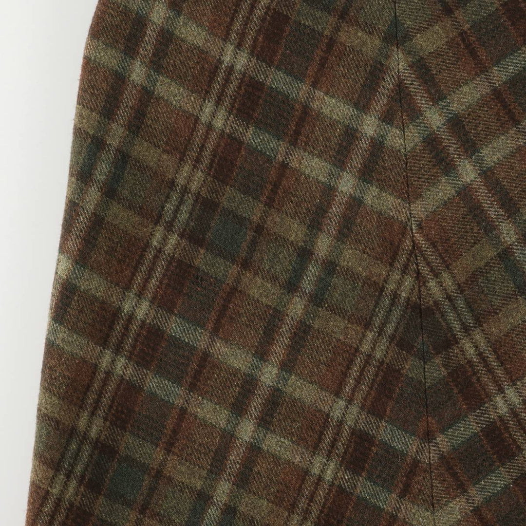Ralph Lauren LAUREN PETITE Check Pattern Irregular Hem Wool Long A-Line Skirt, Women's Size L wool brown type Vintage Second Hand