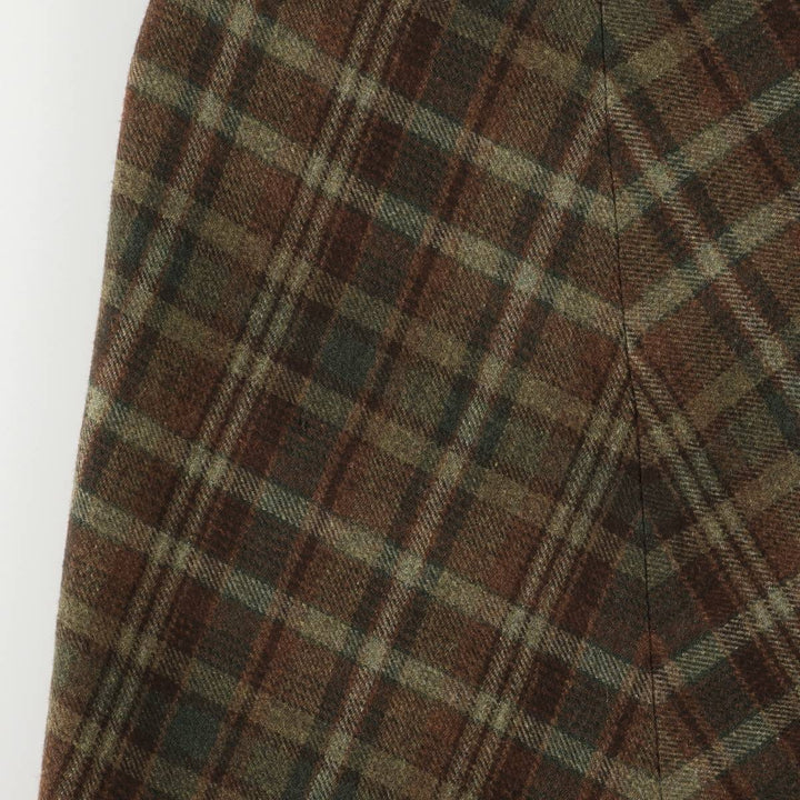 Ralph Lauren LAUREN PETITE Check Pattern Irregular Hem Wool Long A-Line Skirt, Women's Size L wool brown type Vintage Second Hand