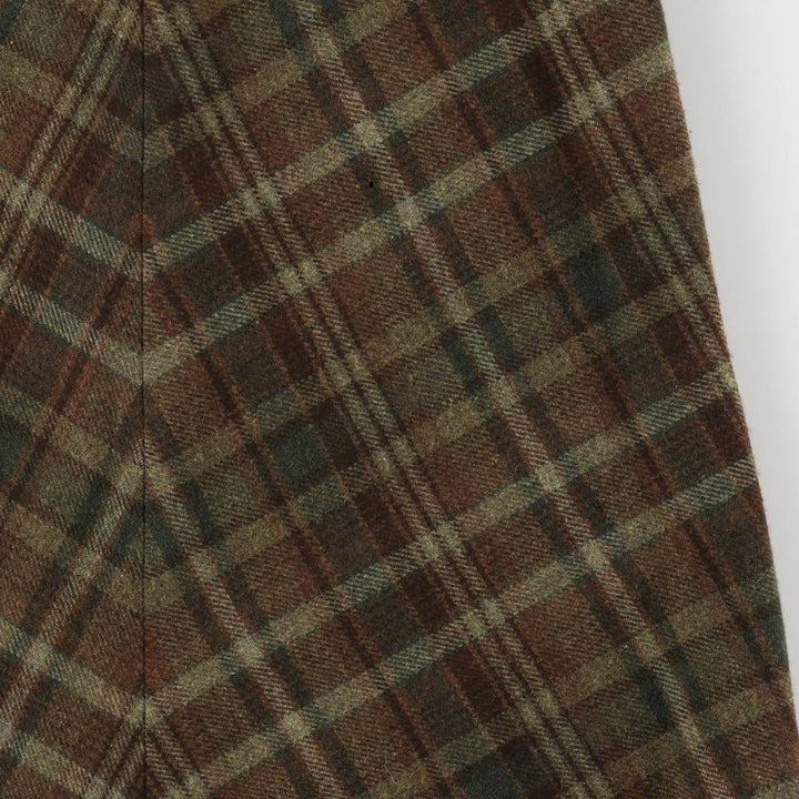 Ralph Lauren LAUREN PETITE Check Pattern Irregular Hem Wool Long A-Line Skirt, Women's Size L wool brown type Vintage Second Hand