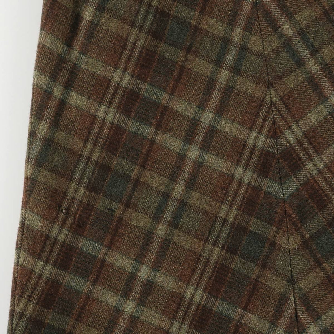 Ralph Lauren LAUREN PETITE Check Pattern Irregular Hem Wool Long A-Line Skirt, Women's Size L wool brown type Vintage Second Hand