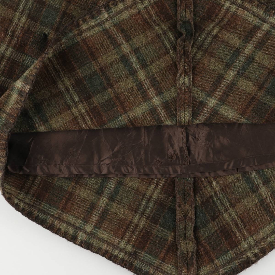 Ralph Lauren LAUREN PETITE Check Pattern Irregular Hem Wool Long A-Line Skirt, Women's Size L wool brown type Vintage Second Hand