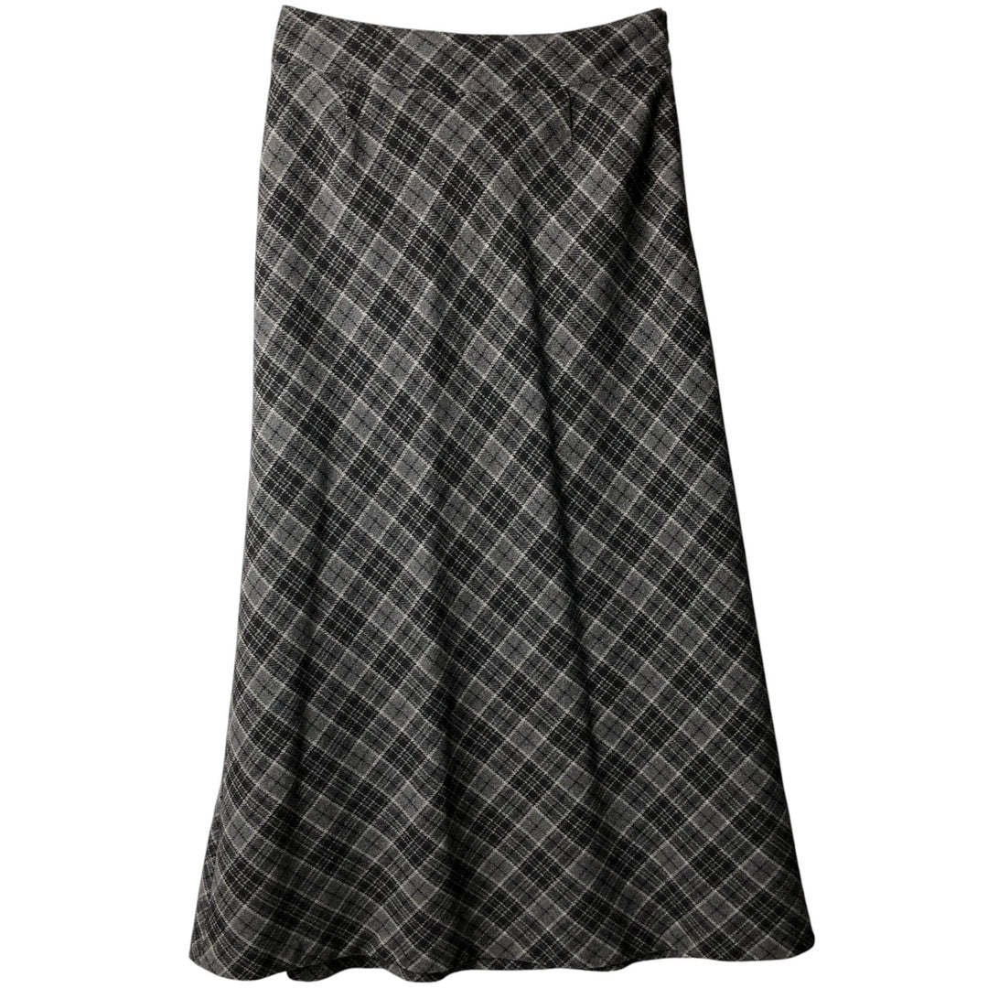 90'S GAP Vintage Check Pattern Wool Long A-Line Skirt, Women's Size L wool gray type Vintage Second Hand