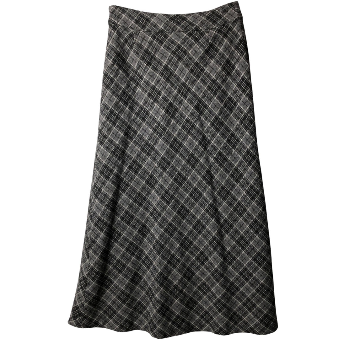 90'S GAP Vintage Check Pattern Wool Long A-Line Skirt, Women's Size L wool gray type Vintage Second Hand