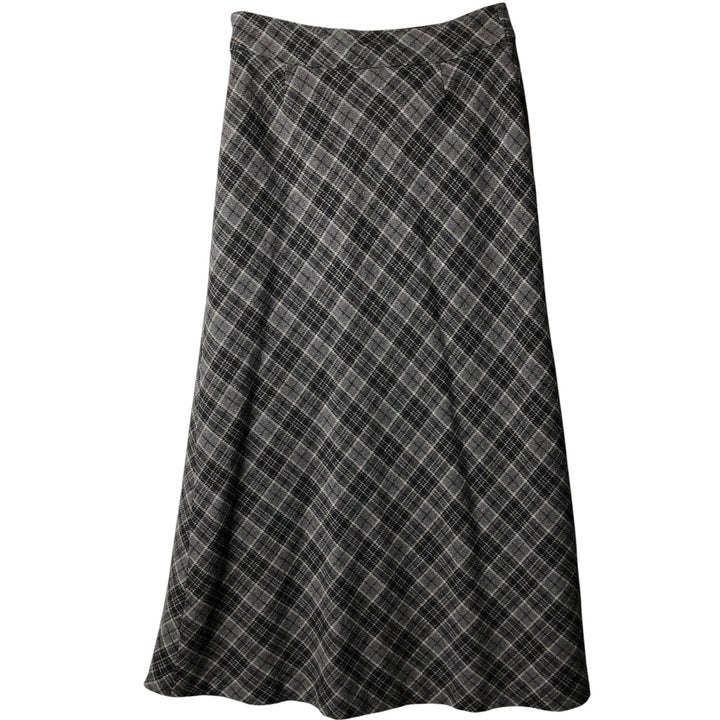 90'S GAP Vintage Check Pattern Wool Long A-Line Skirt, Women's Size L wool gray type Vintage Second Hand