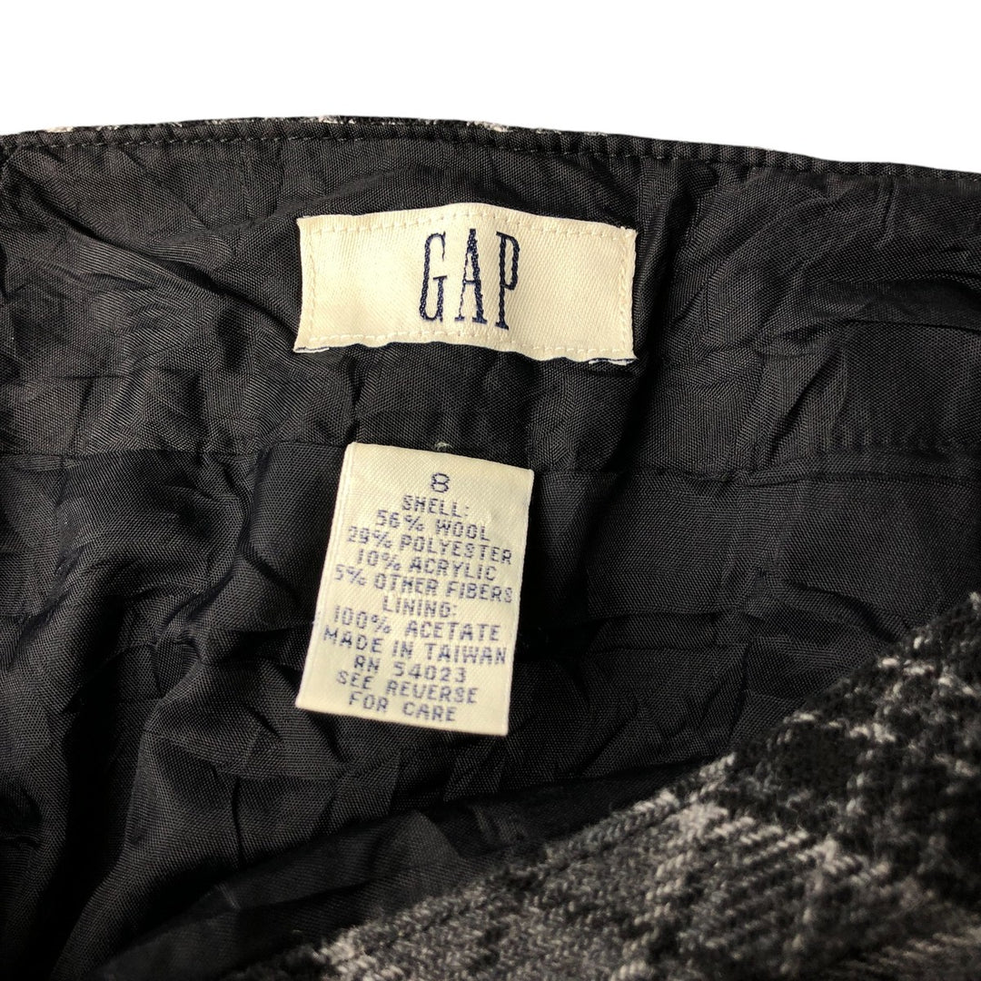 90'S GAP Vintage Check Pattern Wool Long A-Line Skirt, Women's Size L wool gray type Vintage Second Hand