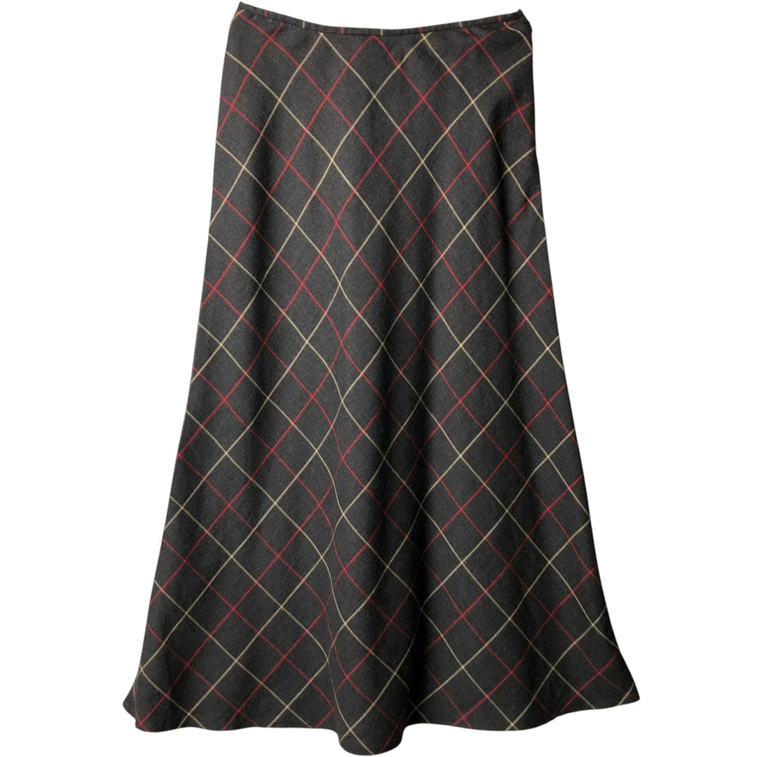 Liz Claiborne LIZPORT Check Pattern Wool Long A-Line Skirt, Women's Size L wool Charcoal Vintage Second Hand