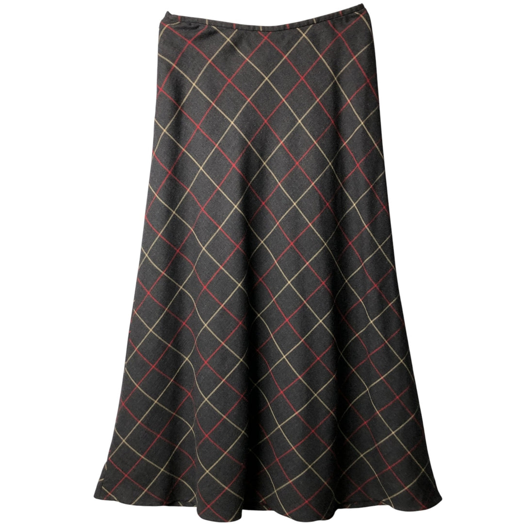 Liz Claiborne LIZPORT Check Pattern Wool Long A-Line Skirt, Women's Size L wool Charcoal Vintage Second Hand