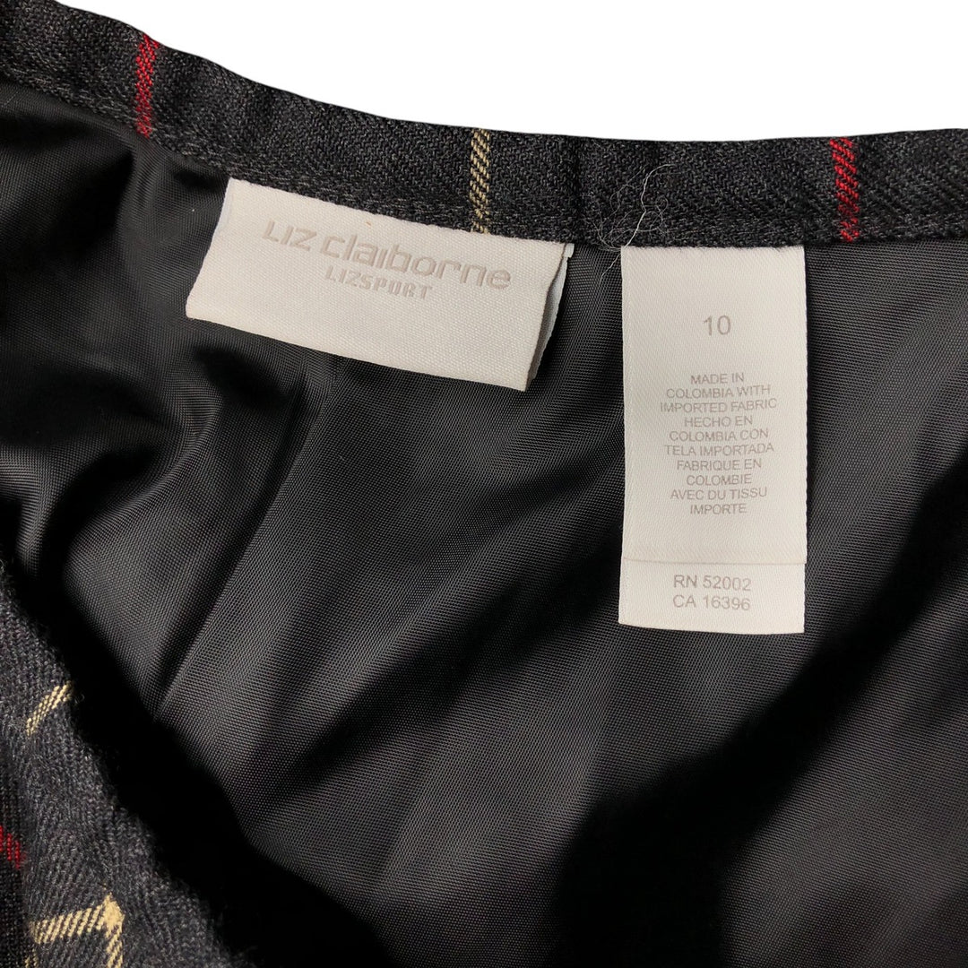 Liz Claiborne LIZPORT Check Pattern Wool Long A-Line Skirt, Women's Size L wool Charcoal Vintage Second Hand
