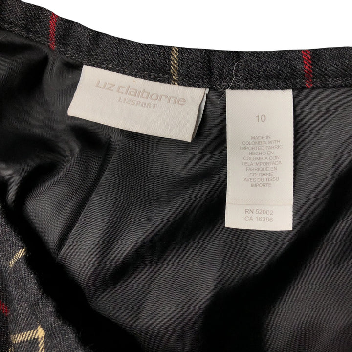 Liz Claiborne LIZPORT Check Pattern Wool Long A-Line Skirt, Women's Size L wool Charcoal Vintage Second Hand